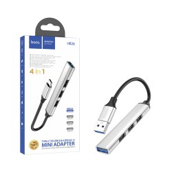 Hoco Adapter HB26 Type-C to 4USB 13cm Silver Hoco Adapter HB26 Type-C to 4USB 13cm Silver